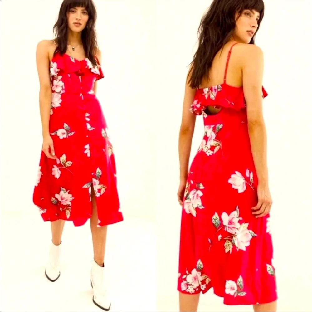 Beautiful Band of Gypsies red floral buttoned dress size Small - Picture 2 of 15